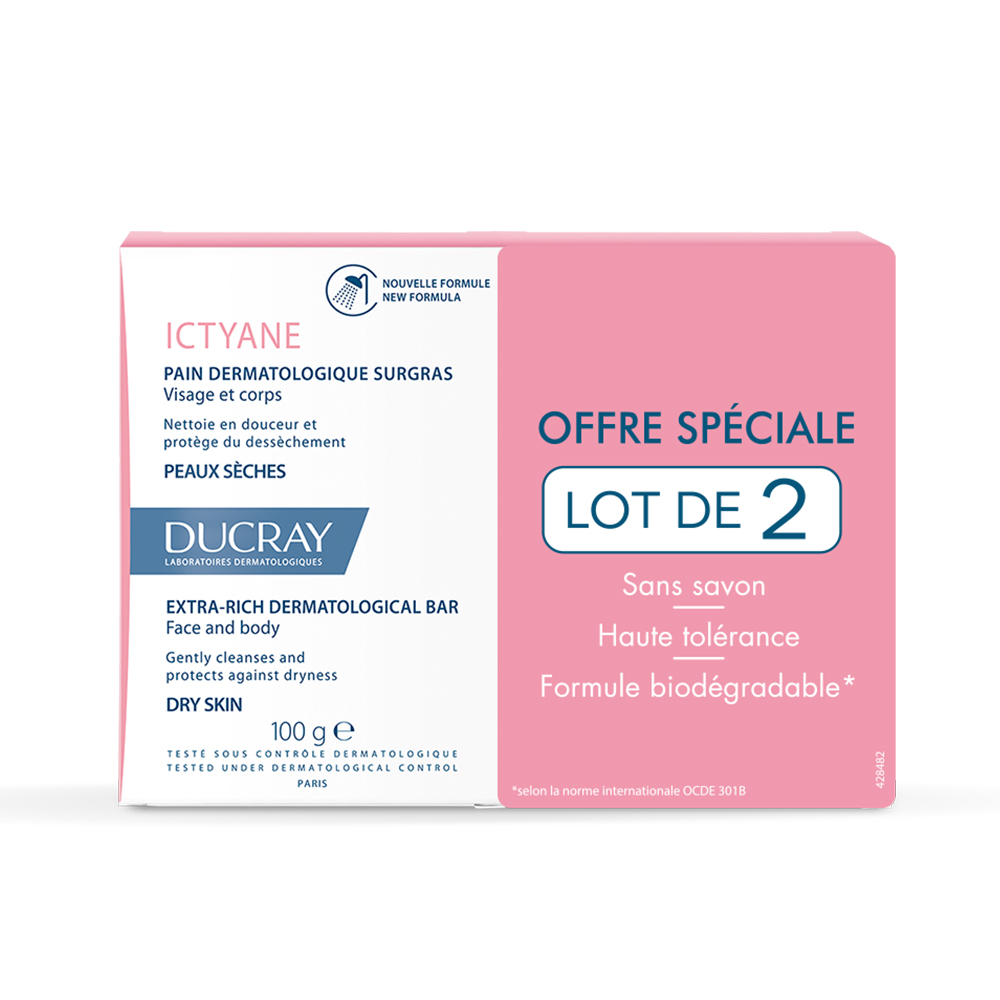 Ducray Ictyane Extra Rich Dermatological Bar dry skin 2x100g